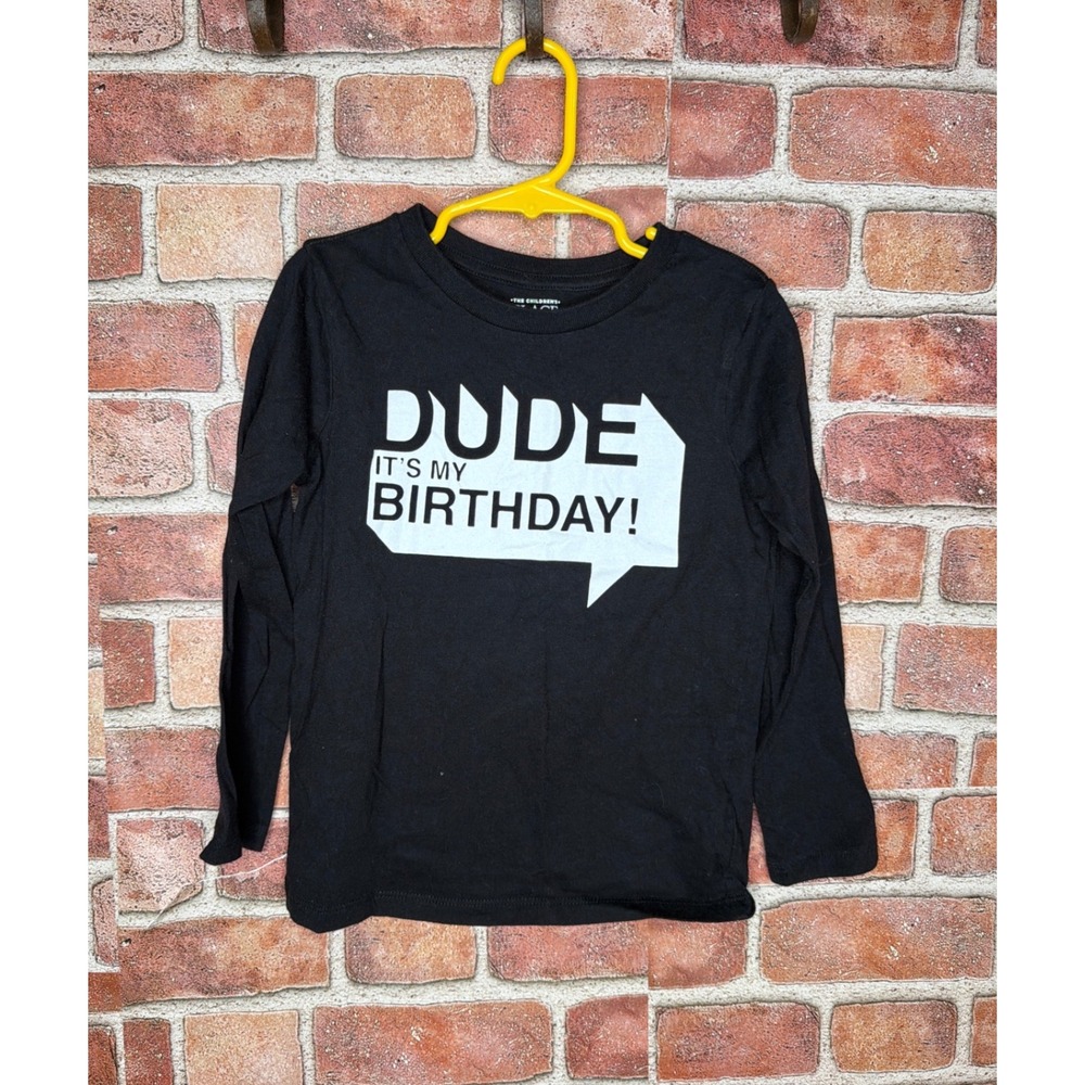 The Childrens Place Boys 5T Black Dude Its My Birthday Long Sleeve Graphic Tee